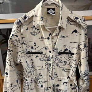 🧥 Viva Vena! Linen-Cotton Cub Map Print Utility Jacket • Small/Medium